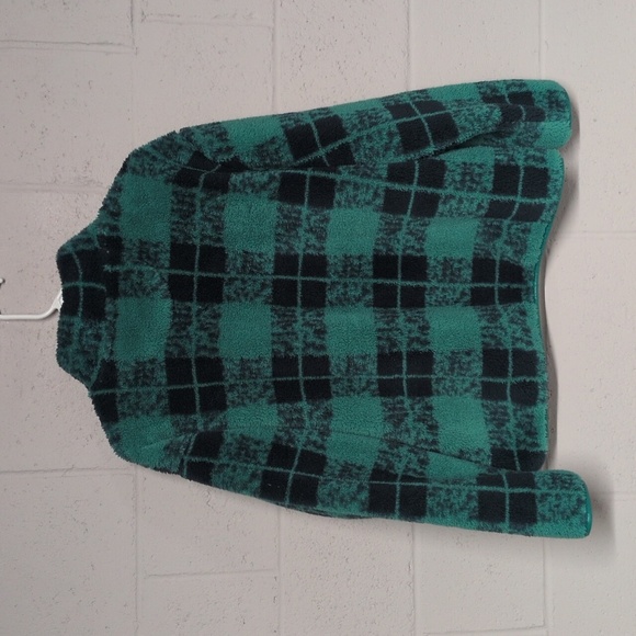 OFFLINE by Aerie Sherpa Quarter-Zip Pullover, Green Plaid, Size L, EUC - Picture 5 of 8